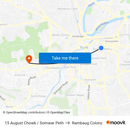 15 August Chowk / Somwar Peth to Rambaug Colony map