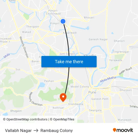 Vallabh Nagar to Rambaug Colony map