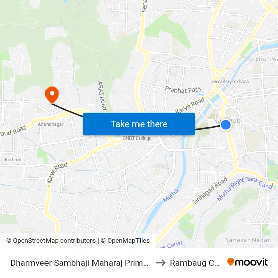 Dharmveer Sambhaji Maharaj Primary School to Rambaug Colony map
