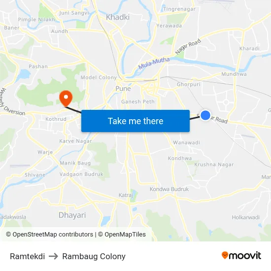 Ramtekdi to Rambaug Colony map