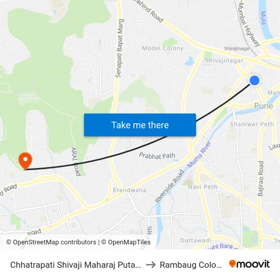 Chhatrapati Shivaji Maharaj Putala to Rambaug Colony map