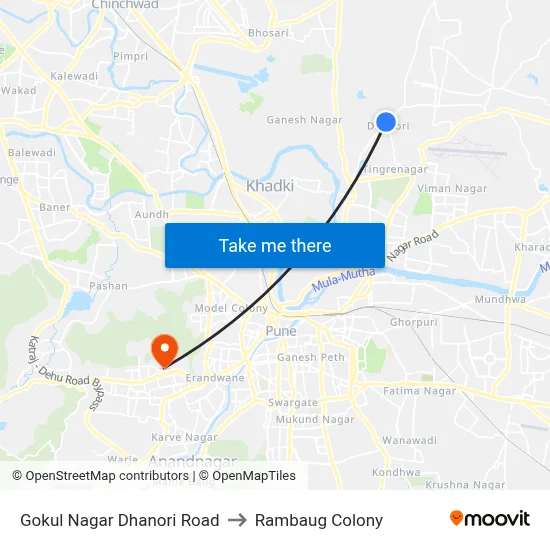 Gokul Nagar Dhanori Road to Rambaug Colony map