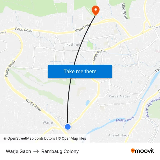 Warje Gaon to Rambaug Colony map