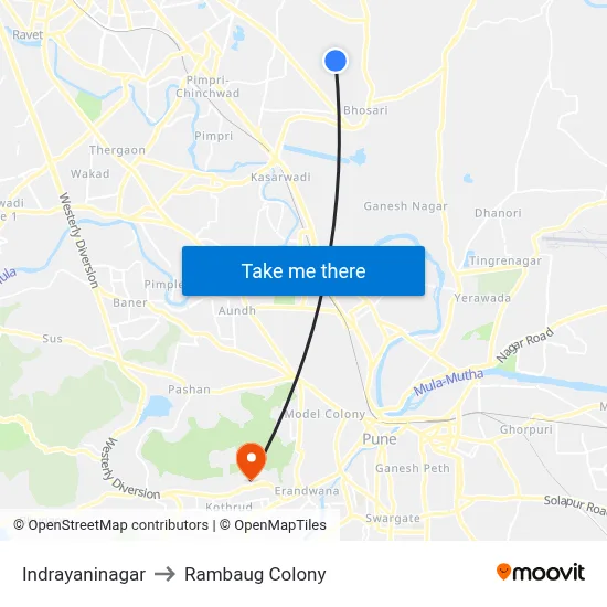 Indrayaninagar to Rambaug Colony map