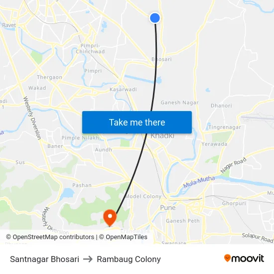 Santnagar Bhosari to Rambaug Colony map