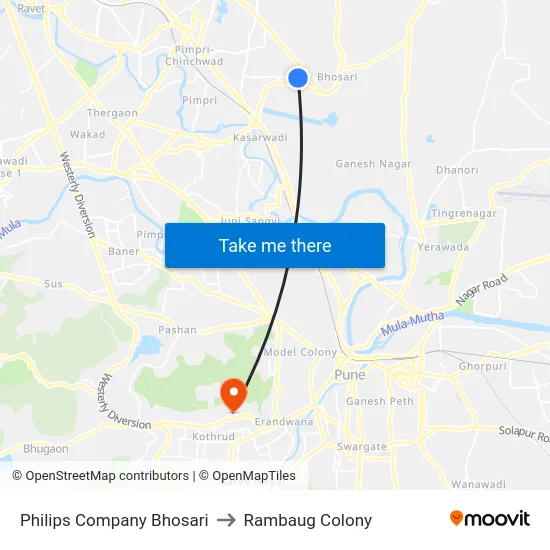 Philips Company Bhosari to Rambaug Colony map
