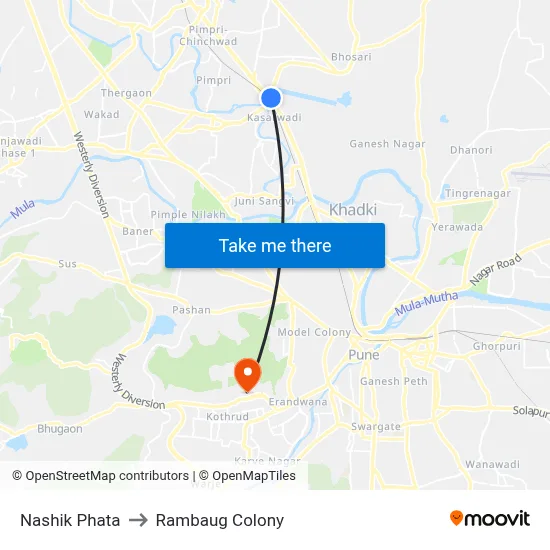Nashik Phata to Rambaug Colony map