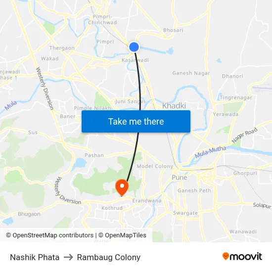 Nashik Phata to Rambaug Colony map