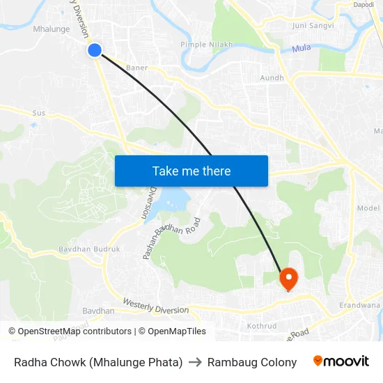 Radha Chowk (Mhalunge Phata) to Rambaug Colony map