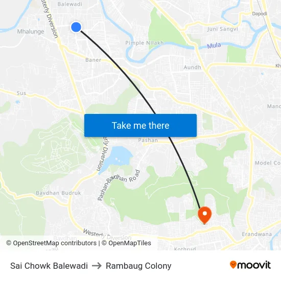 Sai Chowk Balewadi to Rambaug Colony map