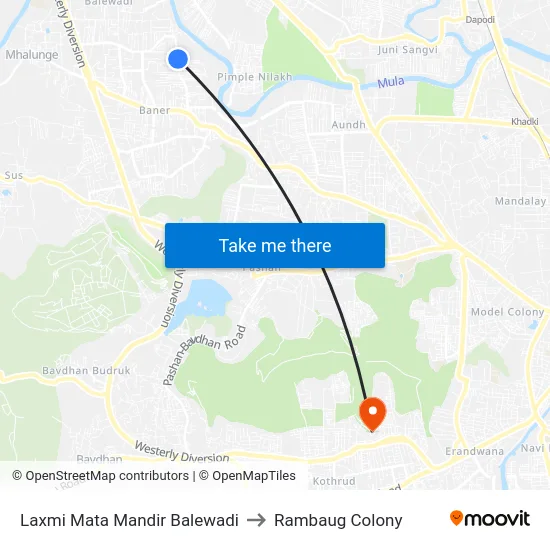 Laxmi Mata Mandir Balewadi to Rambaug Colony map