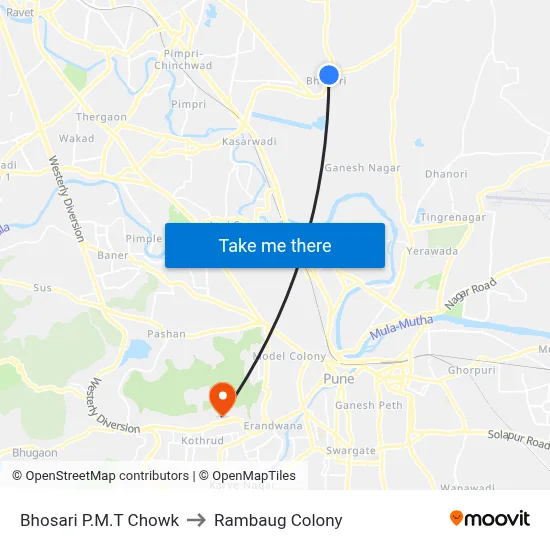 Bhosari P.M.T Chowk to Rambaug Colony map