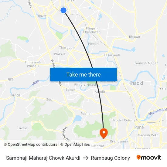 Sambhaji Maharaj Chowk Akurdi to Rambaug Colony map