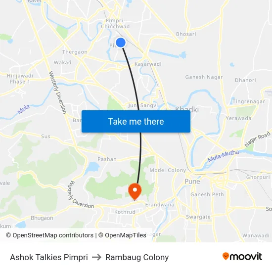 Ashok Talkies Pimpri to Rambaug Colony map