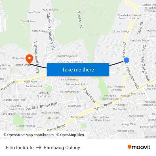 Film Institute to Rambaug Colony map