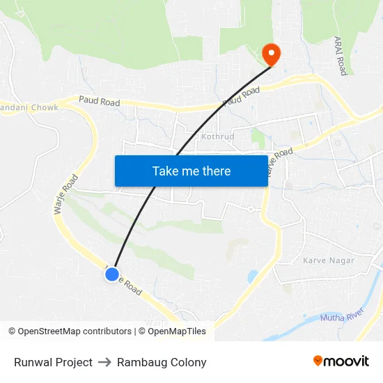 Runwal Project to Rambaug Colony map