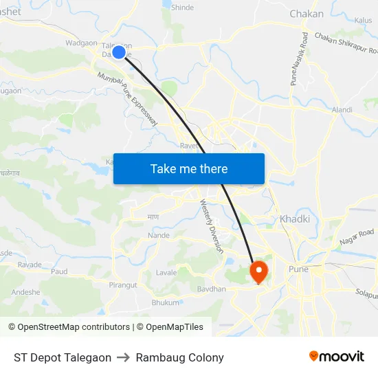 ST Depot Talegaon to Rambaug Colony map