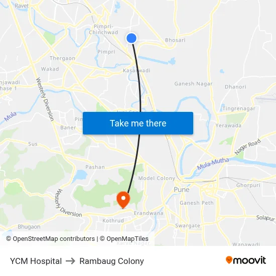 YCM Hospital to Rambaug Colony map
