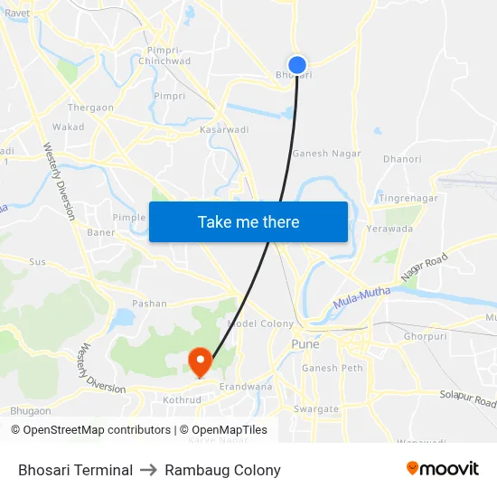 Bhosari Terminal to Rambaug Colony map