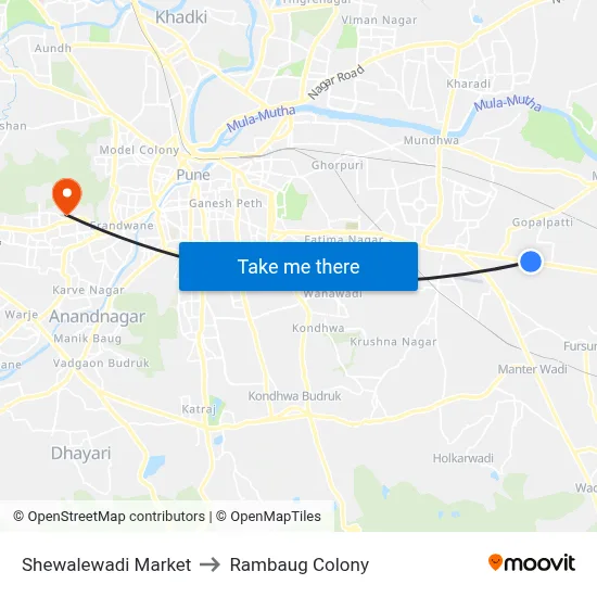 Shewalewadi Market to Rambaug Colony map