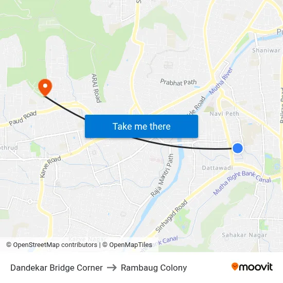 Dandekar Bridge Corner to Rambaug Colony map