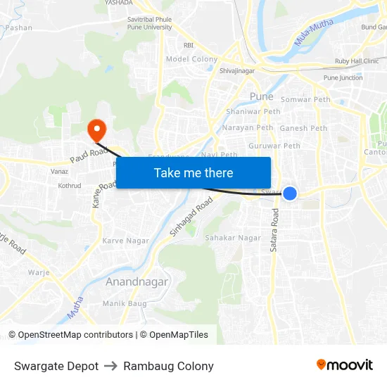 Swargate Depot to Rambaug Colony map