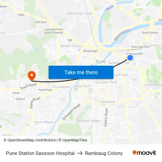 Pune Station Sassoon Hospital to Rambaug Colony map