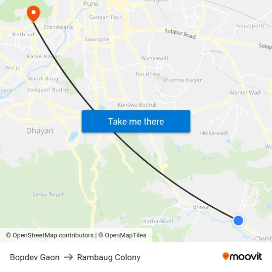Bopdev Gaon to Rambaug Colony map