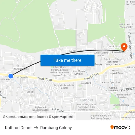 Kothrud Depot to Rambaug Colony map