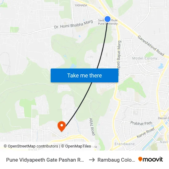Pune Vidyapeeth Gate Pashan Road to Rambaug Colony map