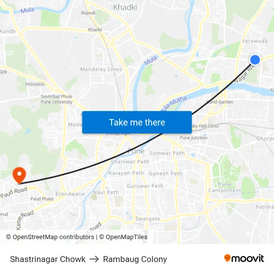 Shastrinagar Chowk to Rambaug Colony map