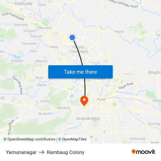 Yamunanagar to Rambaug Colony map