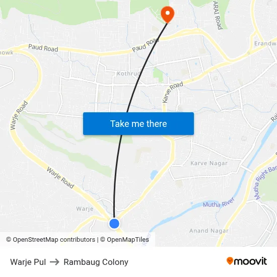 Warje Pul to Rambaug Colony map