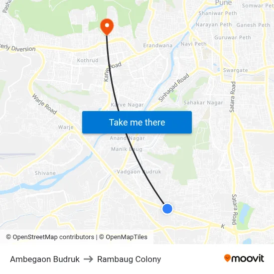 Ambegaon Budruk to Rambaug Colony map