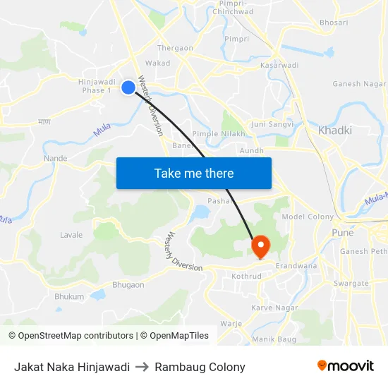 Jakat Naka Hinjawadi to Rambaug Colony map