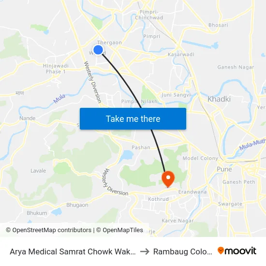 Arya Medical Samrat Chowk Wakad to Rambaug Colony map