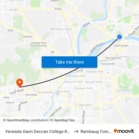 Yerwada Gaon Deccan College Road to Rambaug Colony map