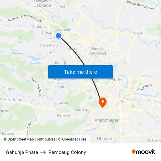 Gahunje Phata to Rambaug Colony map