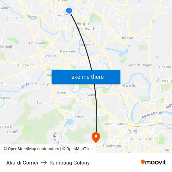 Akurdi Corner to Rambaug Colony map
