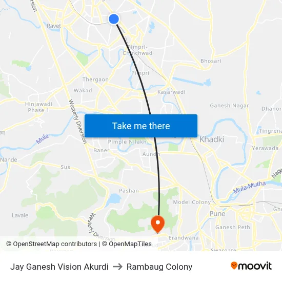 Jay Ganesh Vision Akurdi to Rambaug Colony map