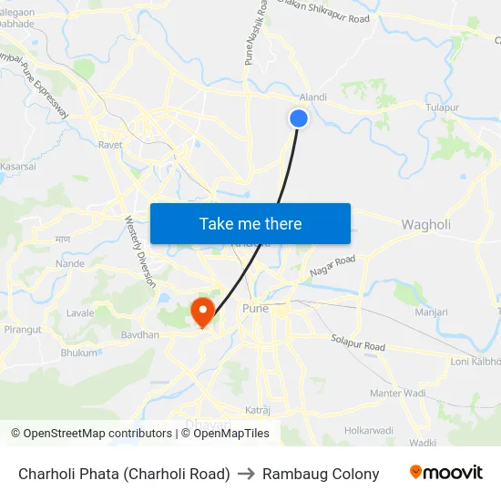 Charholi Phata (Charholi Road) to Rambaug Colony map