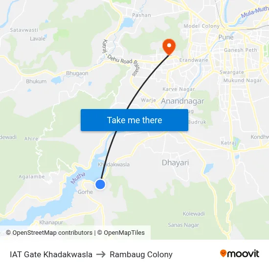 IAT Gate Khadakwasla to Rambaug Colony map