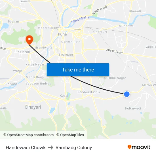 Handewadi Chowk to Rambaug Colony map