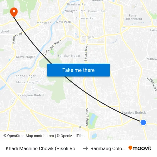 Khadi Machine Chowk (Pisoli Road) to Rambaug Colony map
