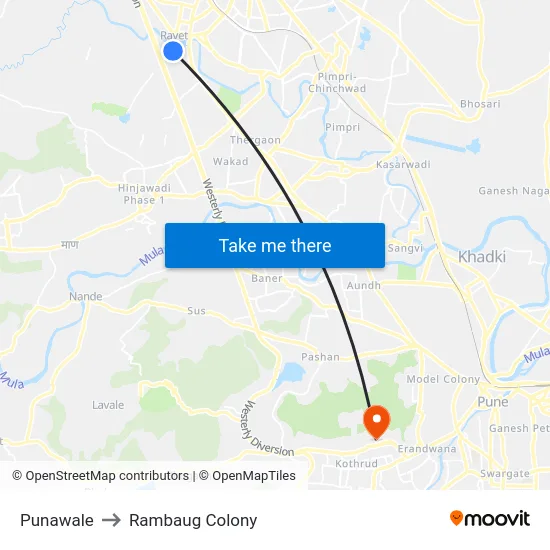 Punawale to Rambaug Colony map