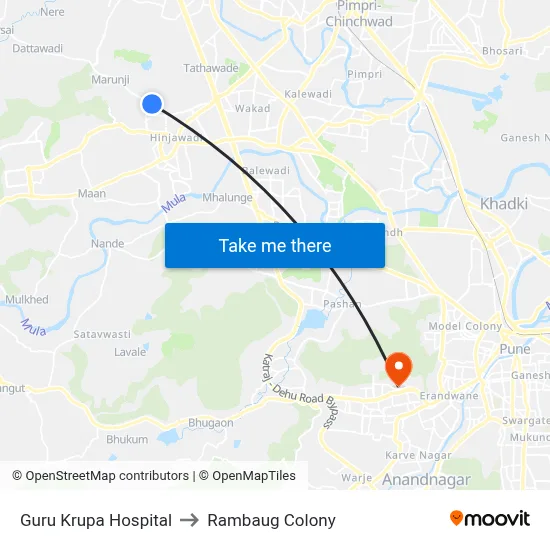 Guru Krupa Hospital to Rambaug Colony map