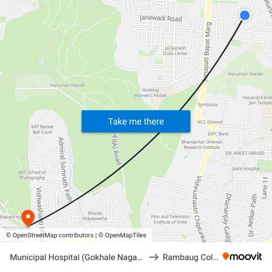 Municipal Hospital (Gokhale Nagar Road) to Rambaug Colony map