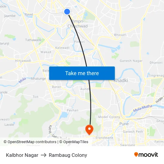 Kalbhor Nagar to Rambaug Colony map