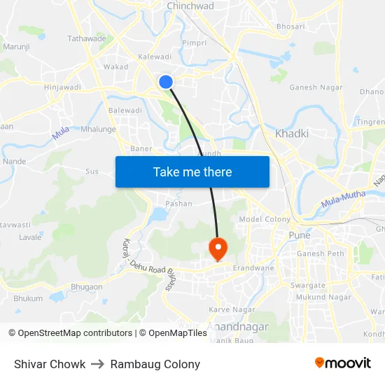 Shivar Chowk to Rambaug Colony map