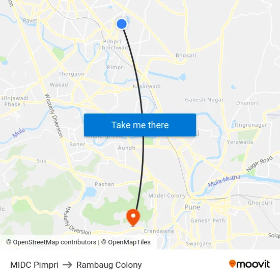 MIDC Pimpri to Rambaug Colony map